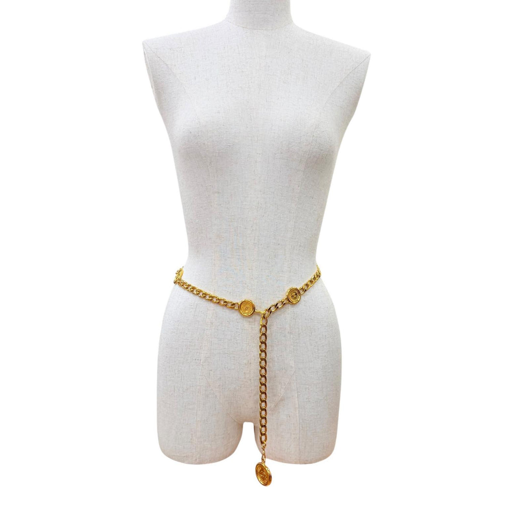 Excellent CHANEL belt COCO Mark Coin Chain gold metal Women