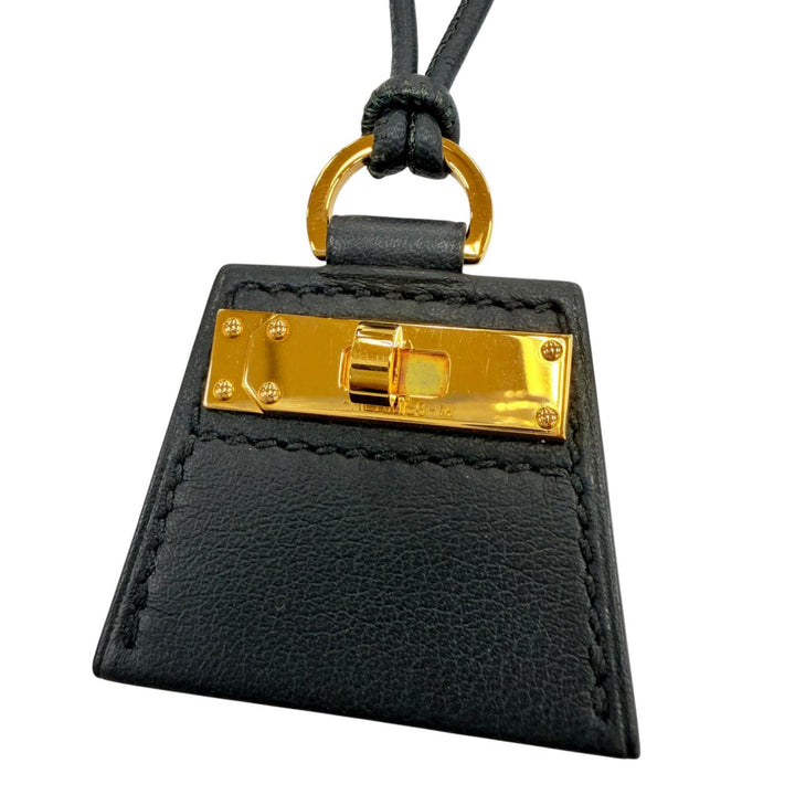 Excellent HERMES Necklace MONPETIT KELLY PM leather black Women