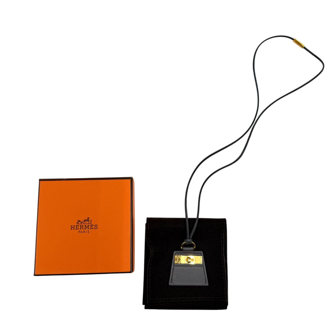 Excellent HERMES Necklace MONPETIT KELLY PM leather black Women