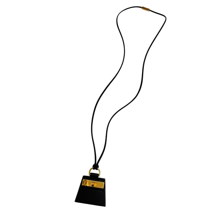 Excellent HERMES Necklace MONPETIT KELLY PM leather black Women