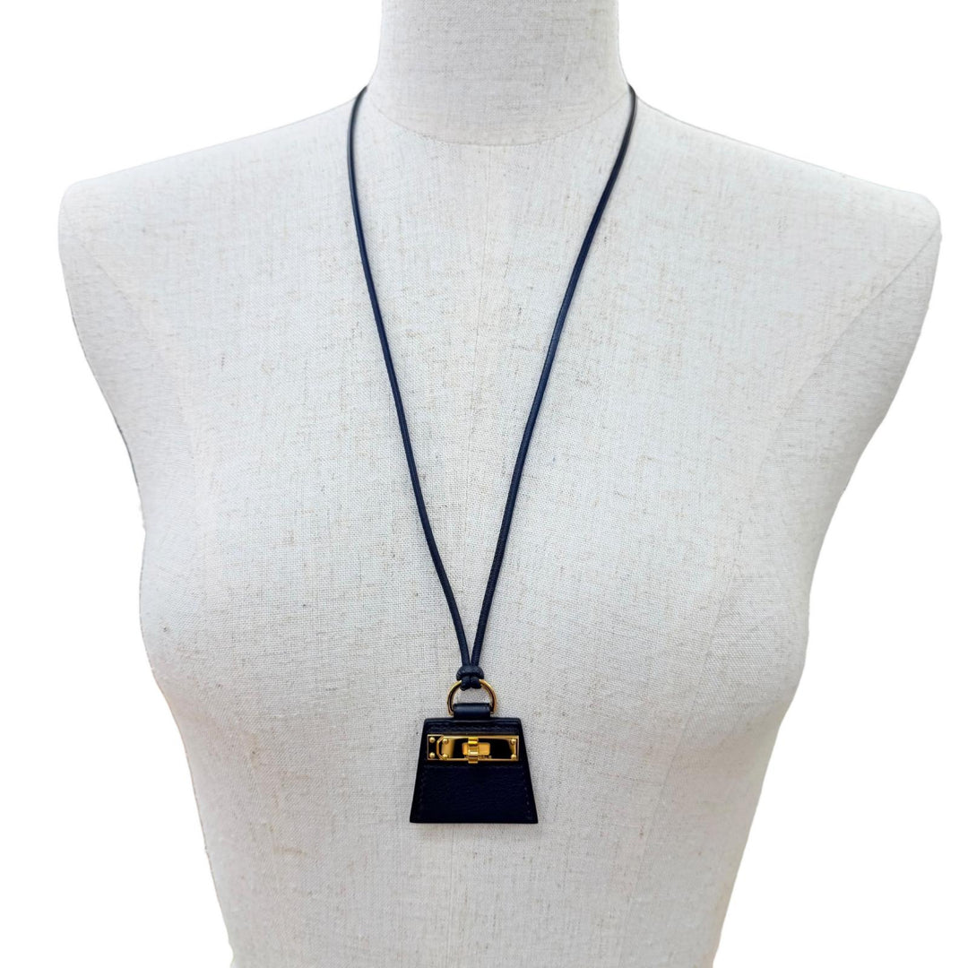 Excellent HERMES Necklace MONPETIT KELLY PM leather black Women