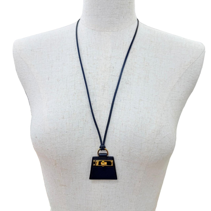 Excellent HERMES Necklace MONPETIT KELLY PM leather black Women