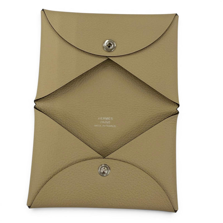 Excellent HERMES Card Case Calvi Pass Case Card Case Evercolor Leather Women