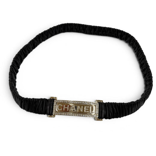 Very Good CHANEL belt Logo buckle, rhinestone leather black leather Women B23C