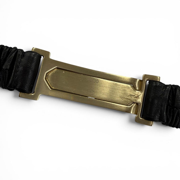 Very Good CHANEL belt Logo buckle, rhinestone leather black leather Women B23C
