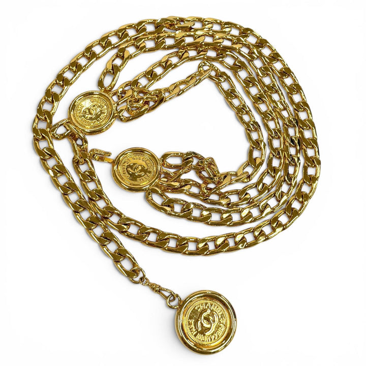 Great CHANEL belt COCO Mark Metal Chain gold Gold Plated Women 95P