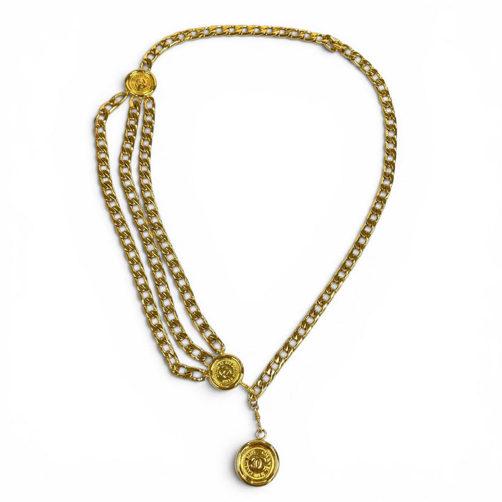 Great CHANEL belt COCO Mark Metal Chain gold Gold Plated Women 95P