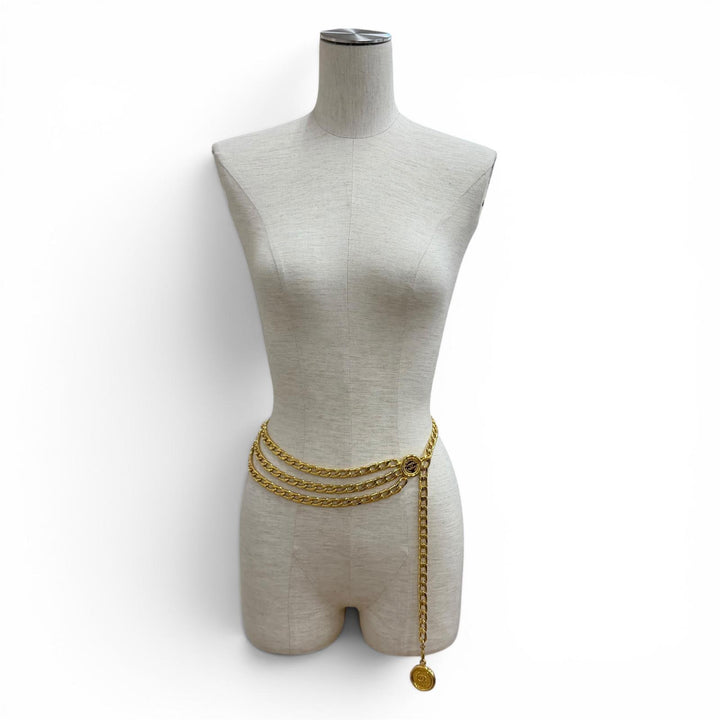 Great CHANEL belt COCO Mark Metal Chain gold Gold Plated Women 95P