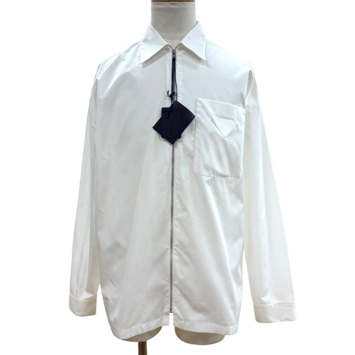 Pristine PRADA Jacket Triangle Logo Triangle Plate Zip-Up Shirt white M SC540