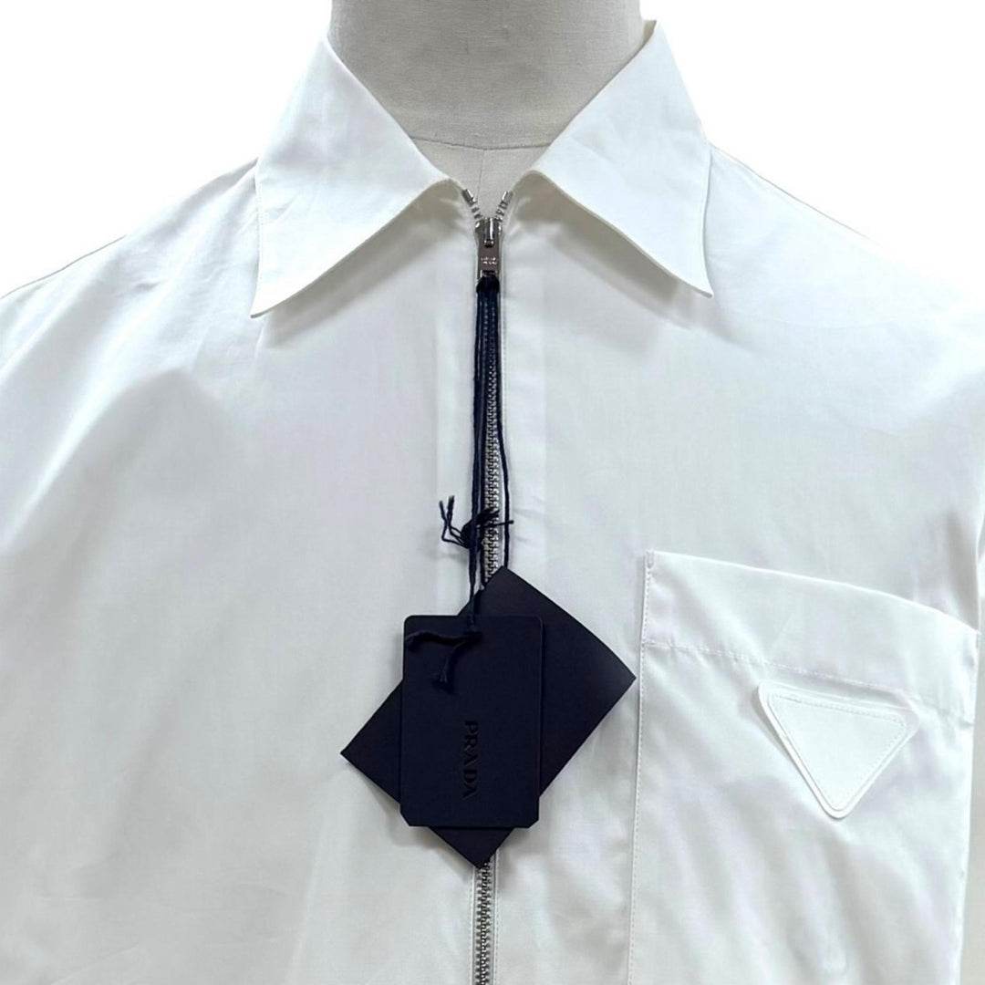 Pristine PRADA Jacket Triangle Logo Triangle Plate Zip-Up Shirt white M SC540