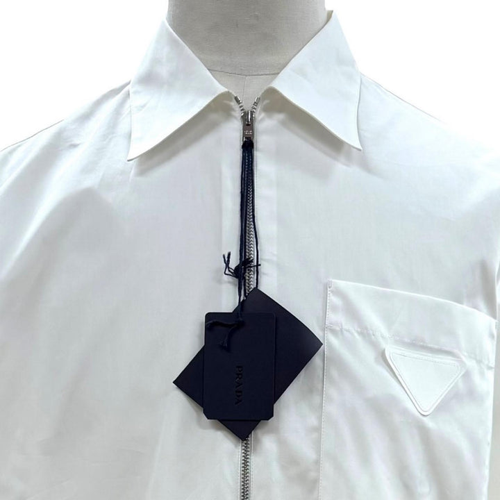 Pristine PRADA Jacket Triangle Logo Triangle Plate Zip-Up Shirt white M SC540