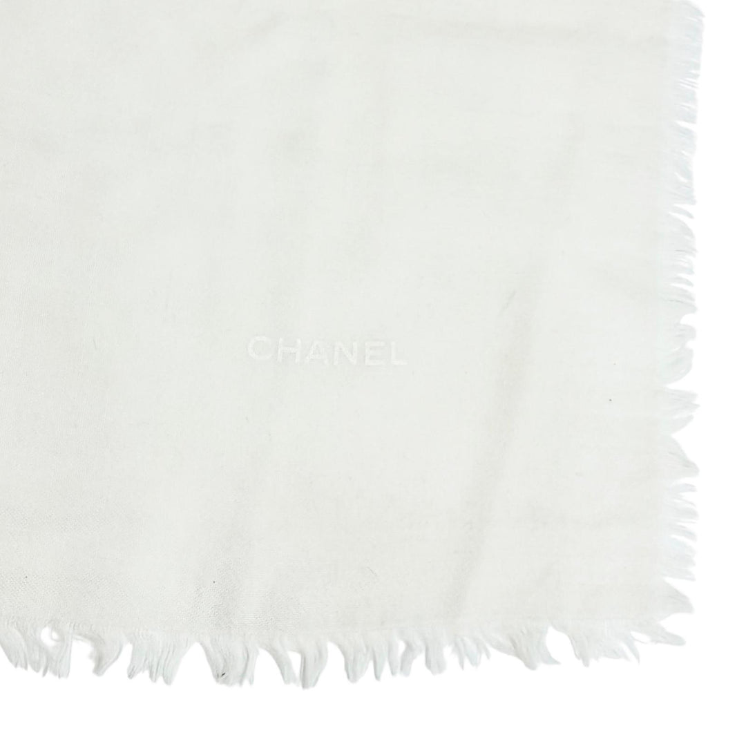 Great CHANEL Stall COCO Mark Logo Matelassé Pattern Mini Fringe Shawl Beige 19P