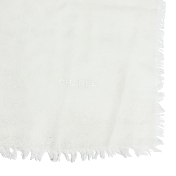 Great CHANEL Stall COCO Mark Logo Matelassé Pattern Mini Fringe Shawl Beige 19P
