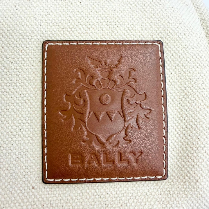 Excellent BALLY Tote Bag AKELEI Large logo leather patch canvas Ivory system