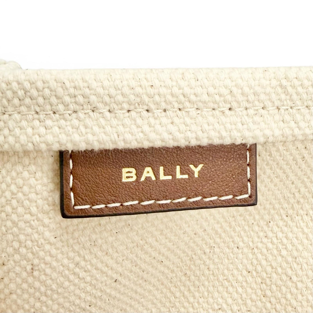 Excellent BALLY Tote Bag AKELEI Large logo leather patch canvas Ivory system