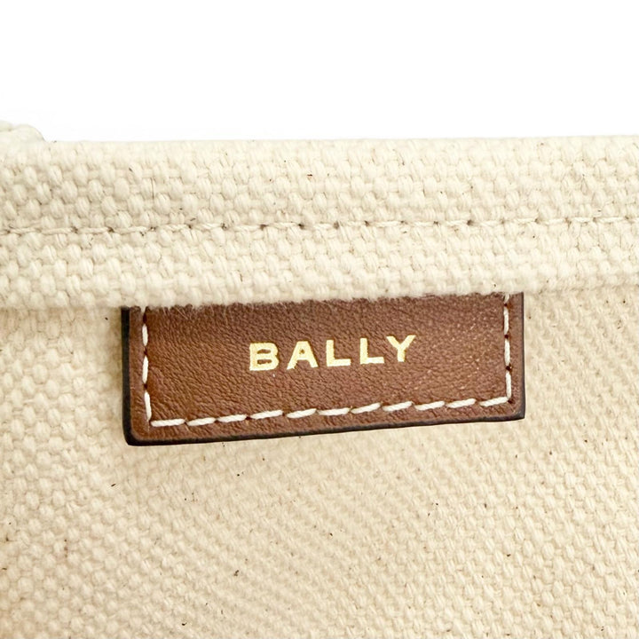 Excellent BALLY Tote Bag AKELEI Large logo leather patch canvas Ivory system