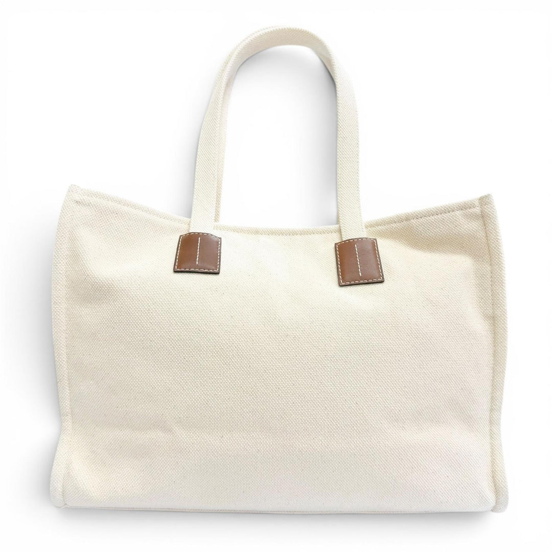 Excellent BALLY Tote Bag AKELEI Large logo leather patch canvas Ivory system