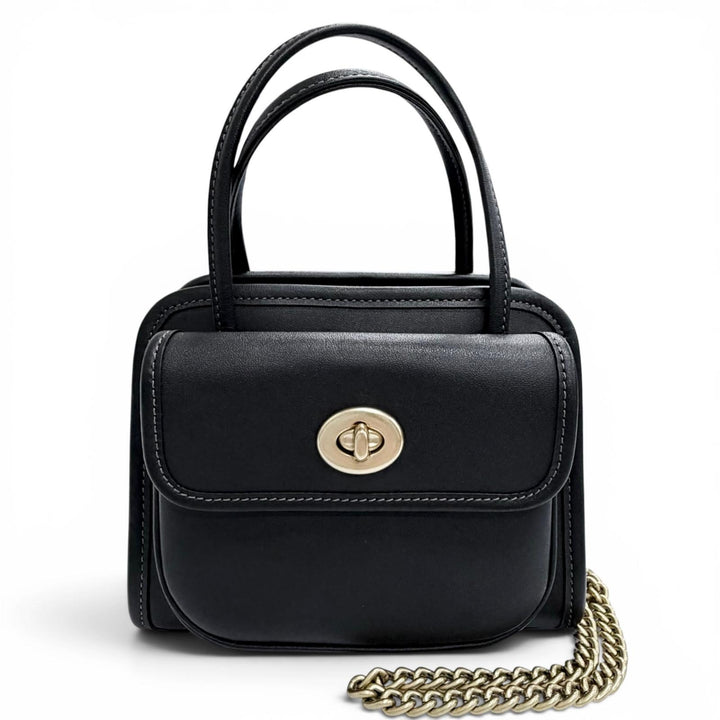 Excellent COACH Shoulder Bag Safari Tote Bag Turn lock Chain black CW643