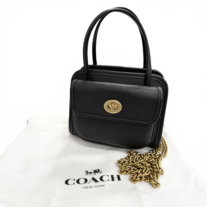 Excellent COACH Shoulder Bag Safari Tote Bag Turn lock Chain black CW643