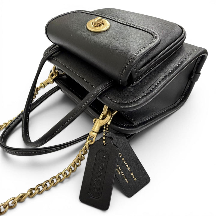 Excellent COACH Shoulder Bag Safari Tote Bag Turn lock Chain black CW643