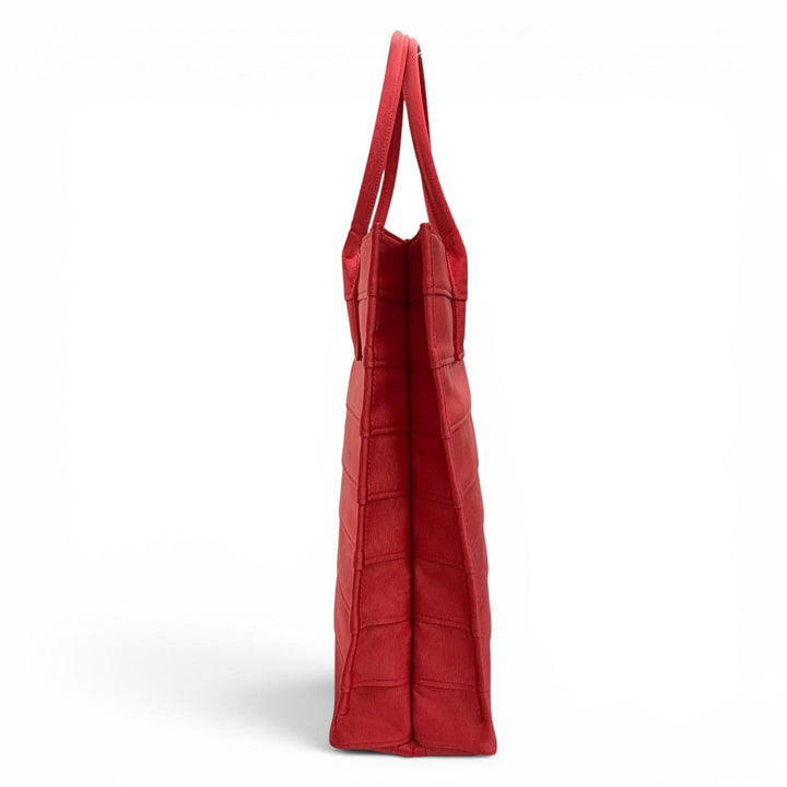 Excellent FERRAGAMO Tote Bag Front logo, leather accents, grosgrain Red 213986