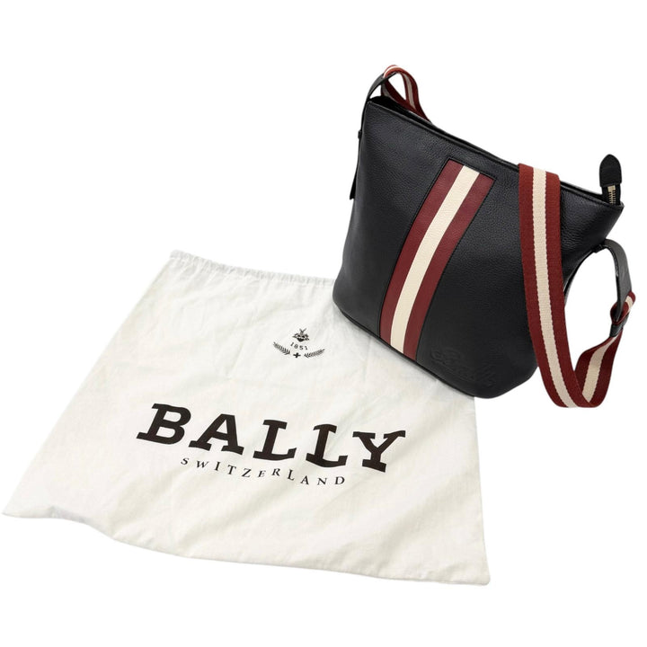 Excellent BALLY Shoulder Bag Bally Stripe Logo Embossed Dark navy leather mens
