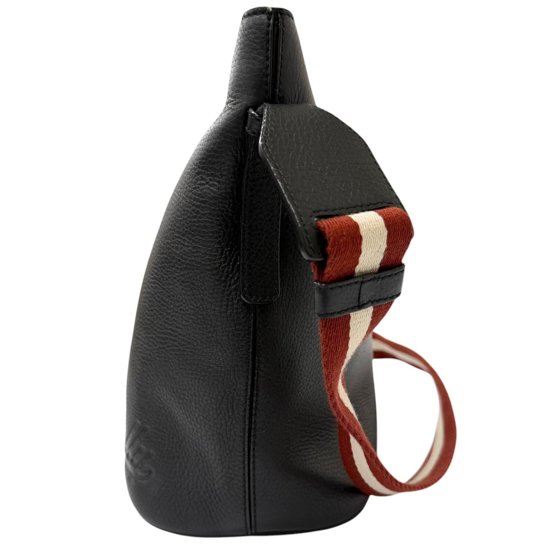 Excellent BALLY Shoulder Bag Bally Stripe Logo Embossed Dark navy leather mens