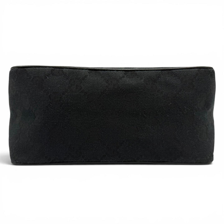 Great GUCCI Handbag Leather logo patch zip pouch black GG canvas Women 106644