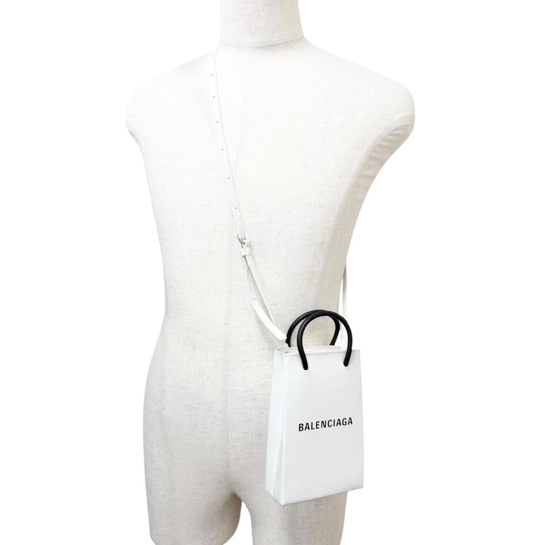 Excellent BALENCIAGA Shoulder Bag shopping phone holder white leather