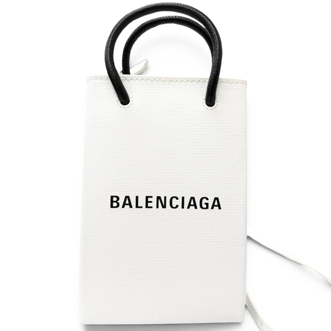 Excellent BALENCIAGA Shoulder Bag shopping phone holder white leather
