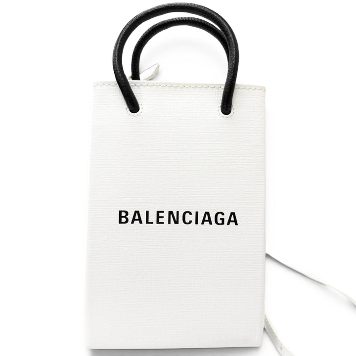 Excellent BALENCIAGA Shoulder Bag shopping phone holder white leather