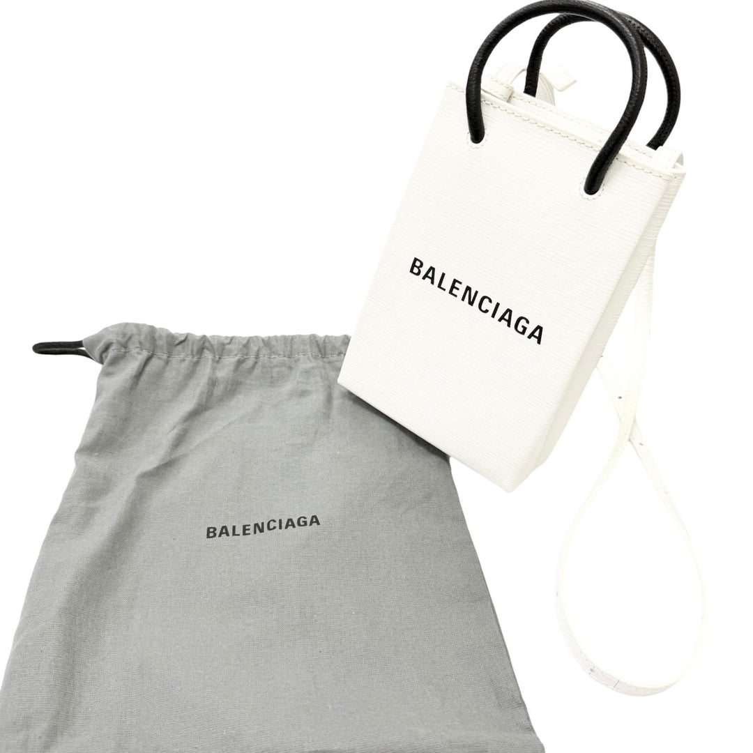 Excellent BALENCIAGA Shoulder Bag shopping phone holder white leather