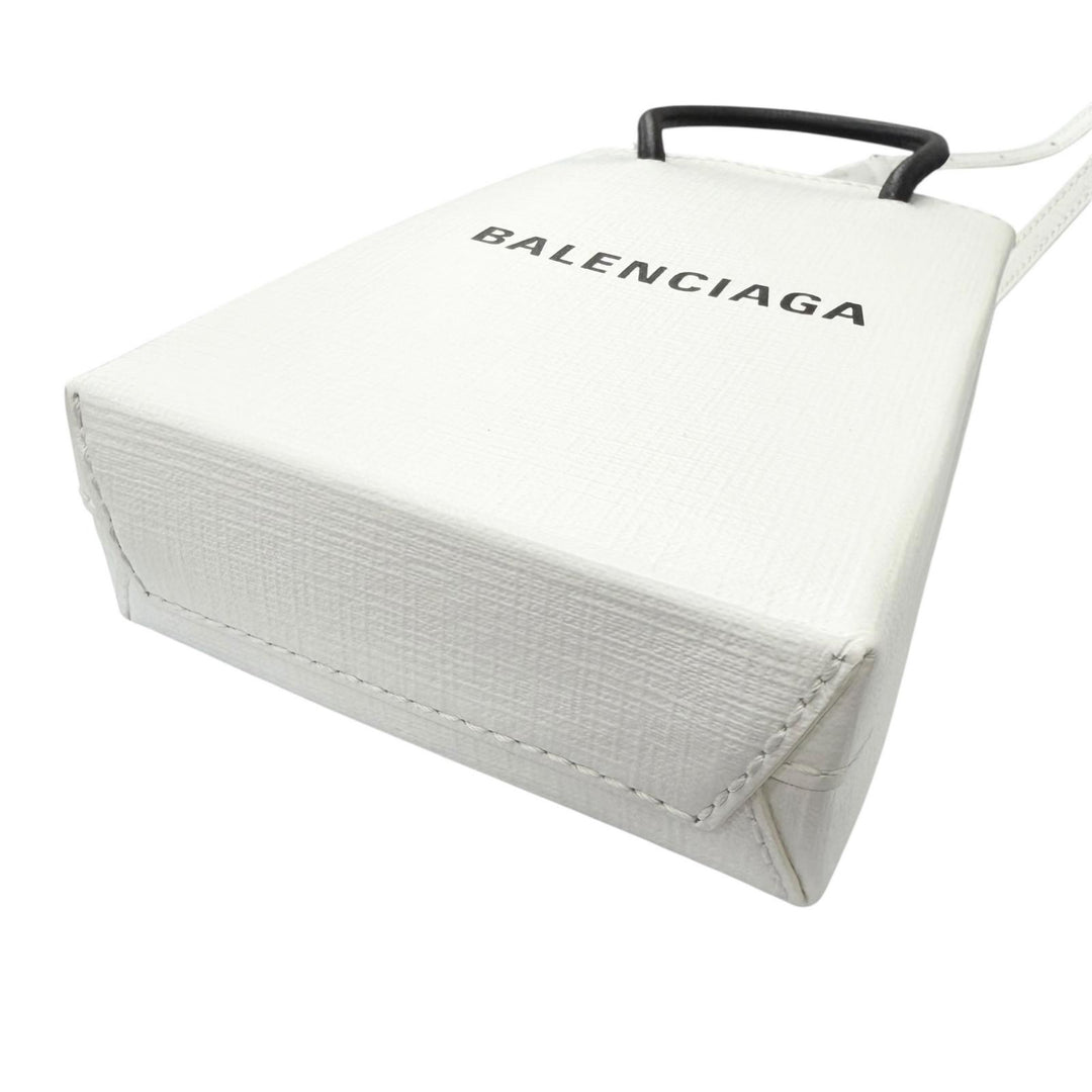 Excellent BALENCIAGA Shoulder Bag shopping phone holder white leather