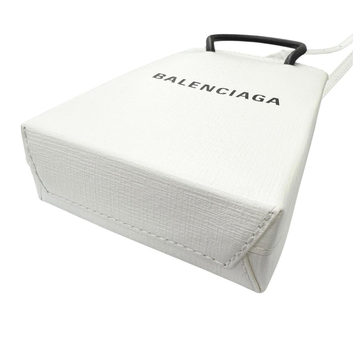 Excellent BALENCIAGA Shoulder Bag shopping phone holder white leather