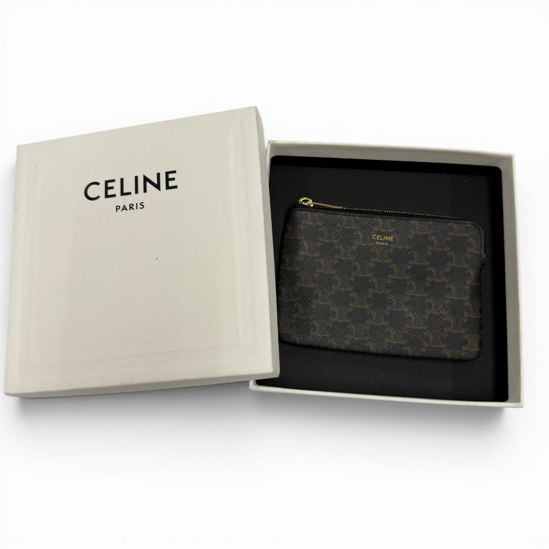 Excellent CELINE Coin case With key ring Brown Triomphe canvas 10C662BTA.38NO