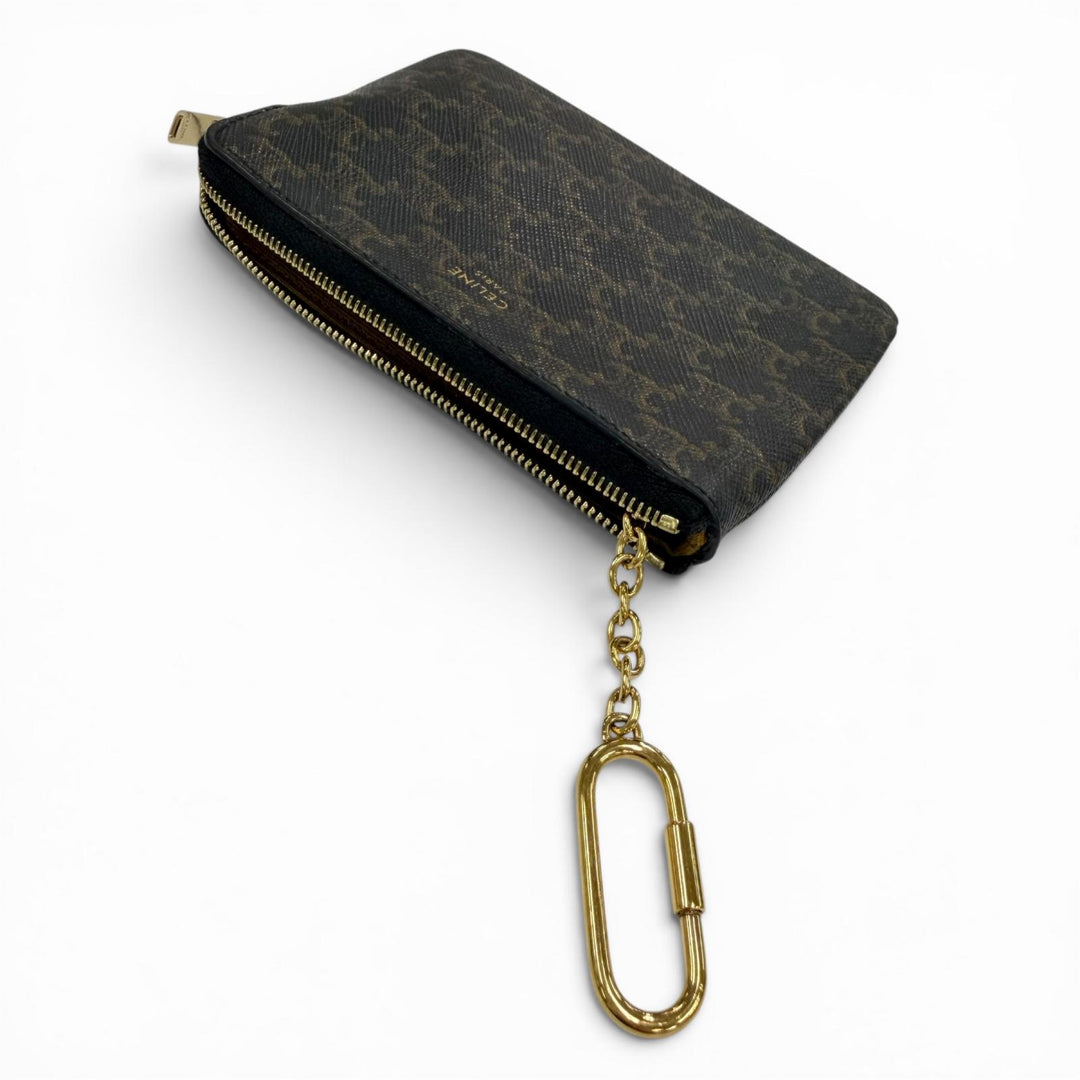 Excellent CELINE Coin case With key ring Brown Triomphe canvas 10C662BTA.38NO