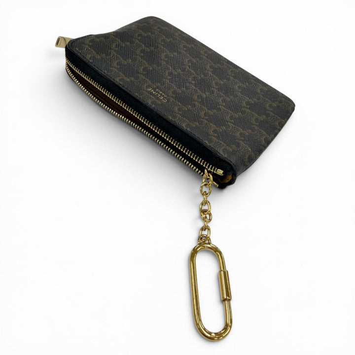 Excellent CELINE Coin case With key ring Brown Triomphe canvas 10C662BTA.38NO