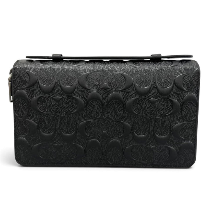 Pristine COACH Purse Signature Double Zip Travel Organizer black leather F93425