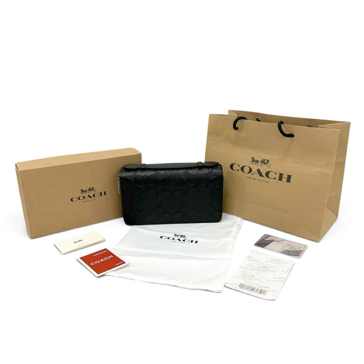 Pristine COACH Purse Signature Double Zip Travel Organizer black leather F93425