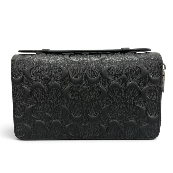 Pristine COACH Purse Signature Double Zip Travel Organizer black leather F93425