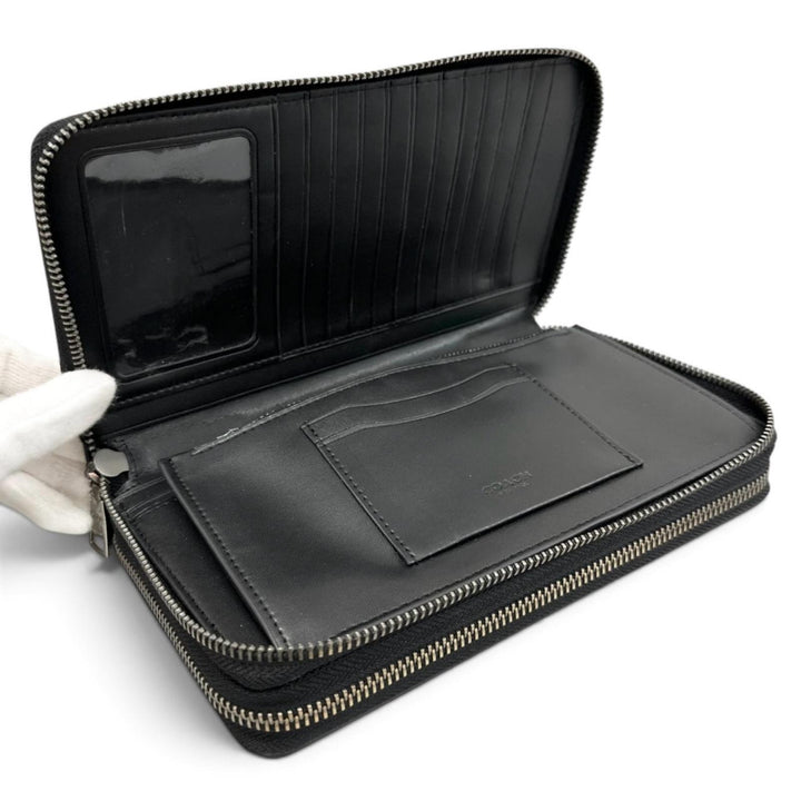 Pristine COACH Purse Signature Double Zip Travel Organizer black leather F93425