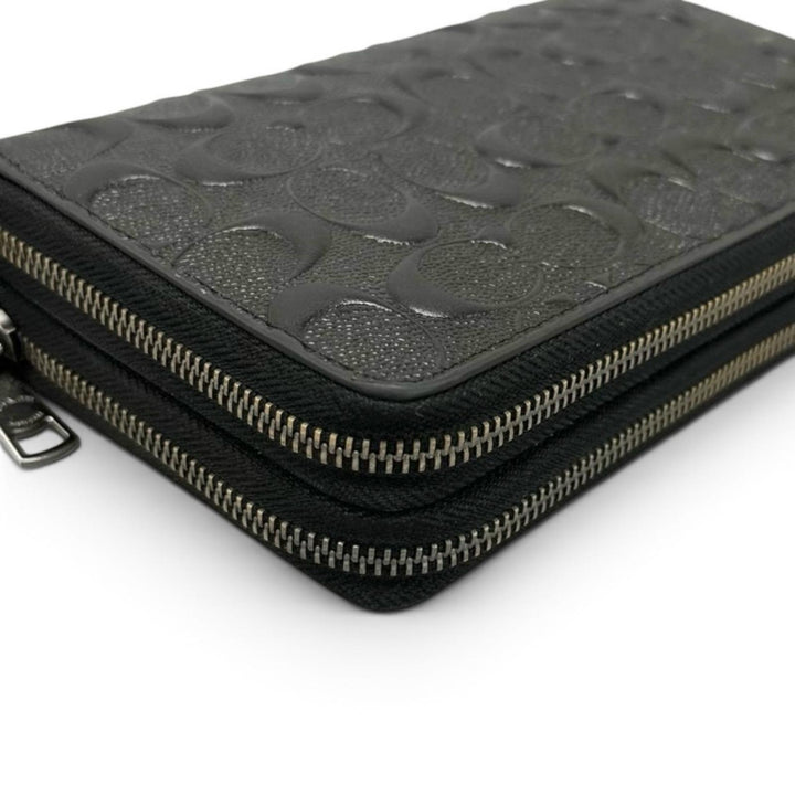 Pristine COACH Purse Signature Double Zip Travel Organizer black leather F93425