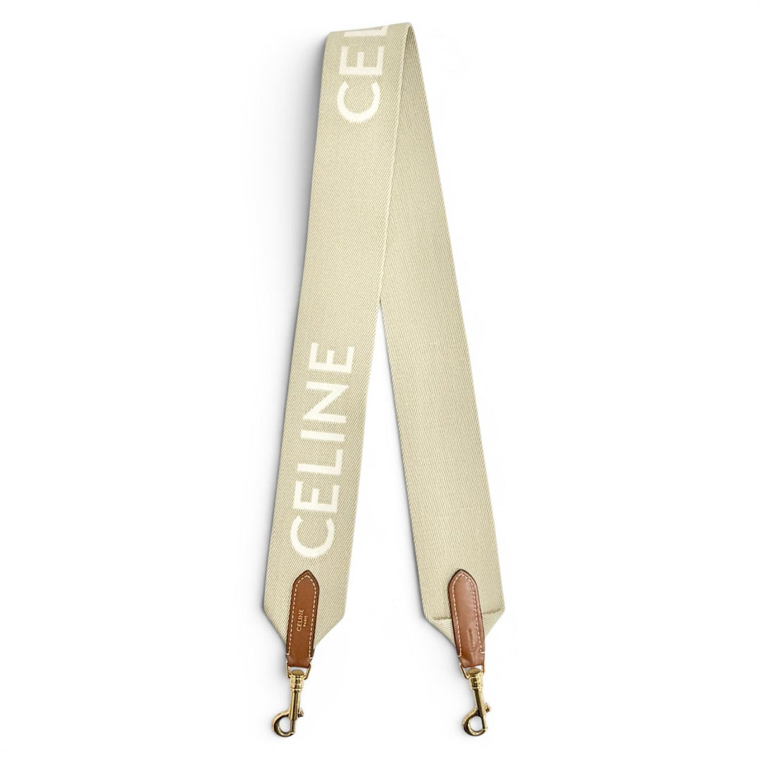 Excellent CELINE Shoulder strap Logo Jacquard Canvas Leather beige canvas
