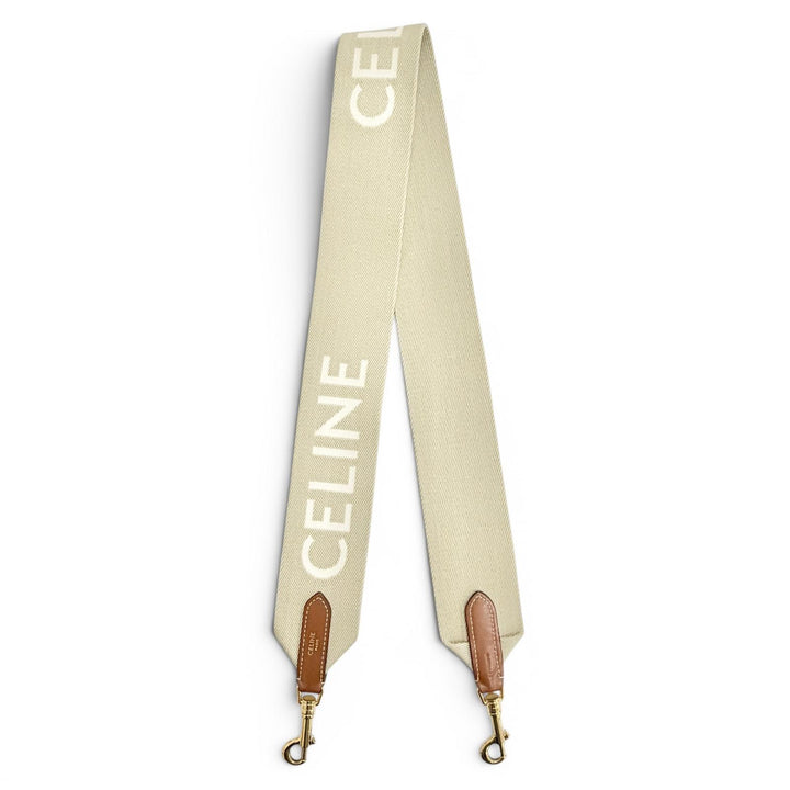 Excellent CELINE Shoulder strap Logo Jacquard Canvas Leather beige canvas