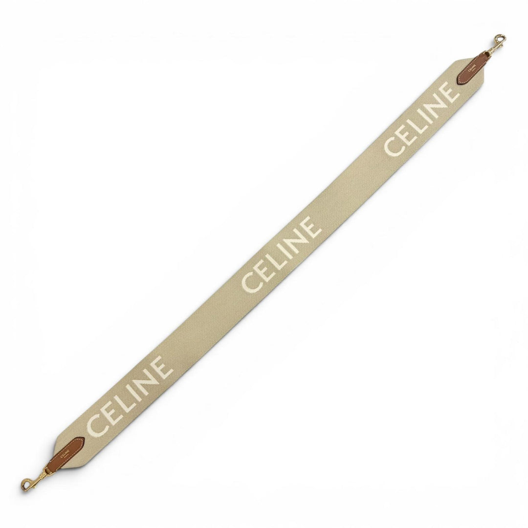 Excellent CELINE Shoulder strap Logo Jacquard Canvas Leather beige canvas