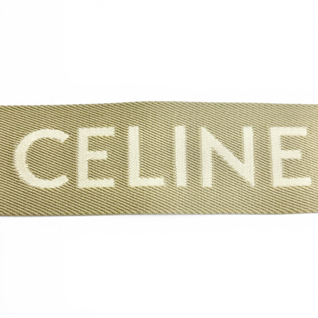 Excellent CELINE Shoulder strap Logo Jacquard Canvas Leather beige canvas