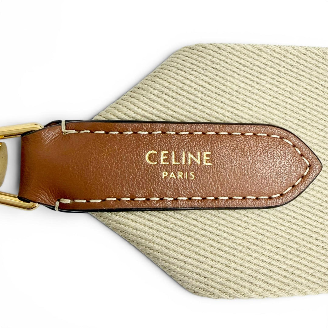 Excellent CELINE Shoulder strap Logo Jacquard Canvas Leather beige canvas