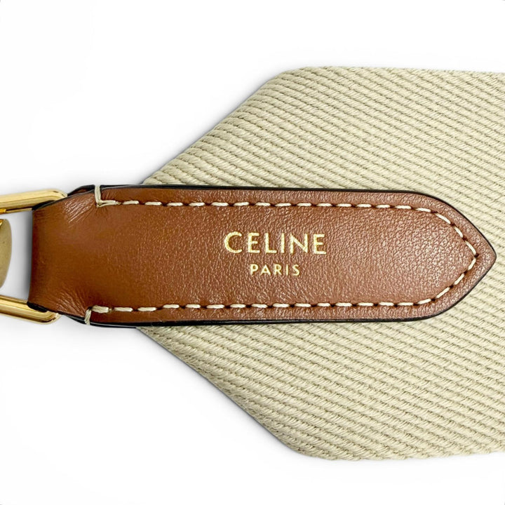 Excellent CELINE Shoulder strap Logo Jacquard Canvas Leather beige canvas