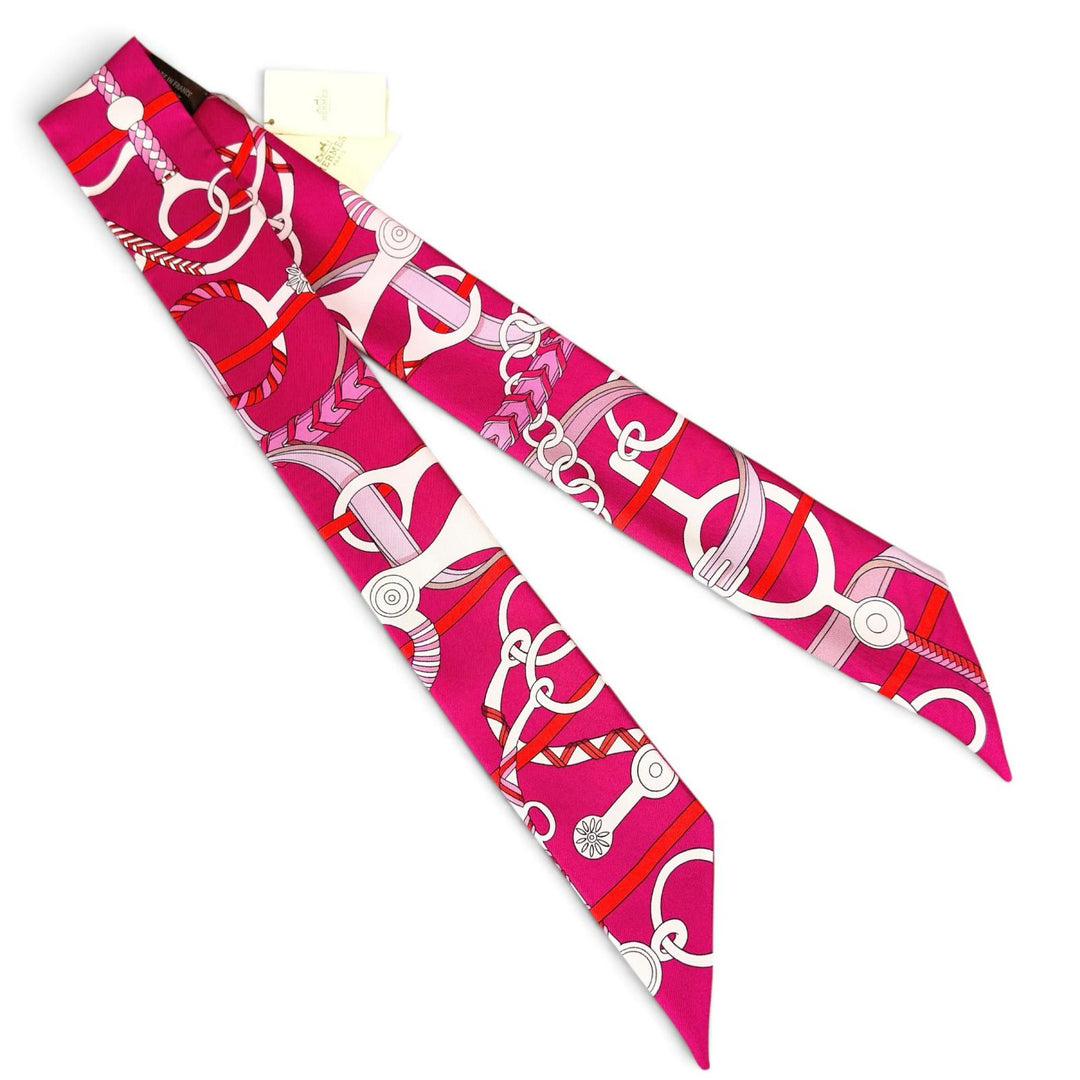 Pristine HERMES scarf Panoplie Equestre Equestrian equipment set pink silk Women