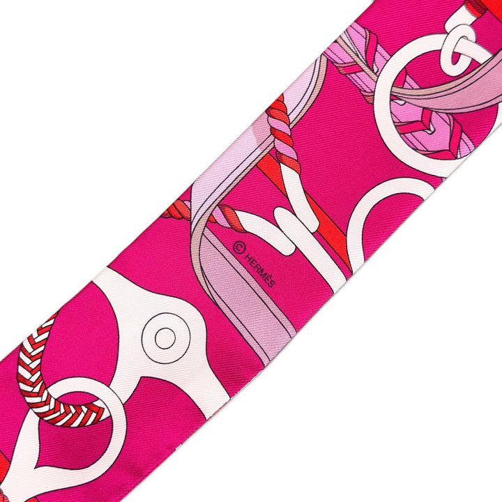 Pristine HERMES scarf Panoplie Equestre Equestrian equipment set pink silk Women
